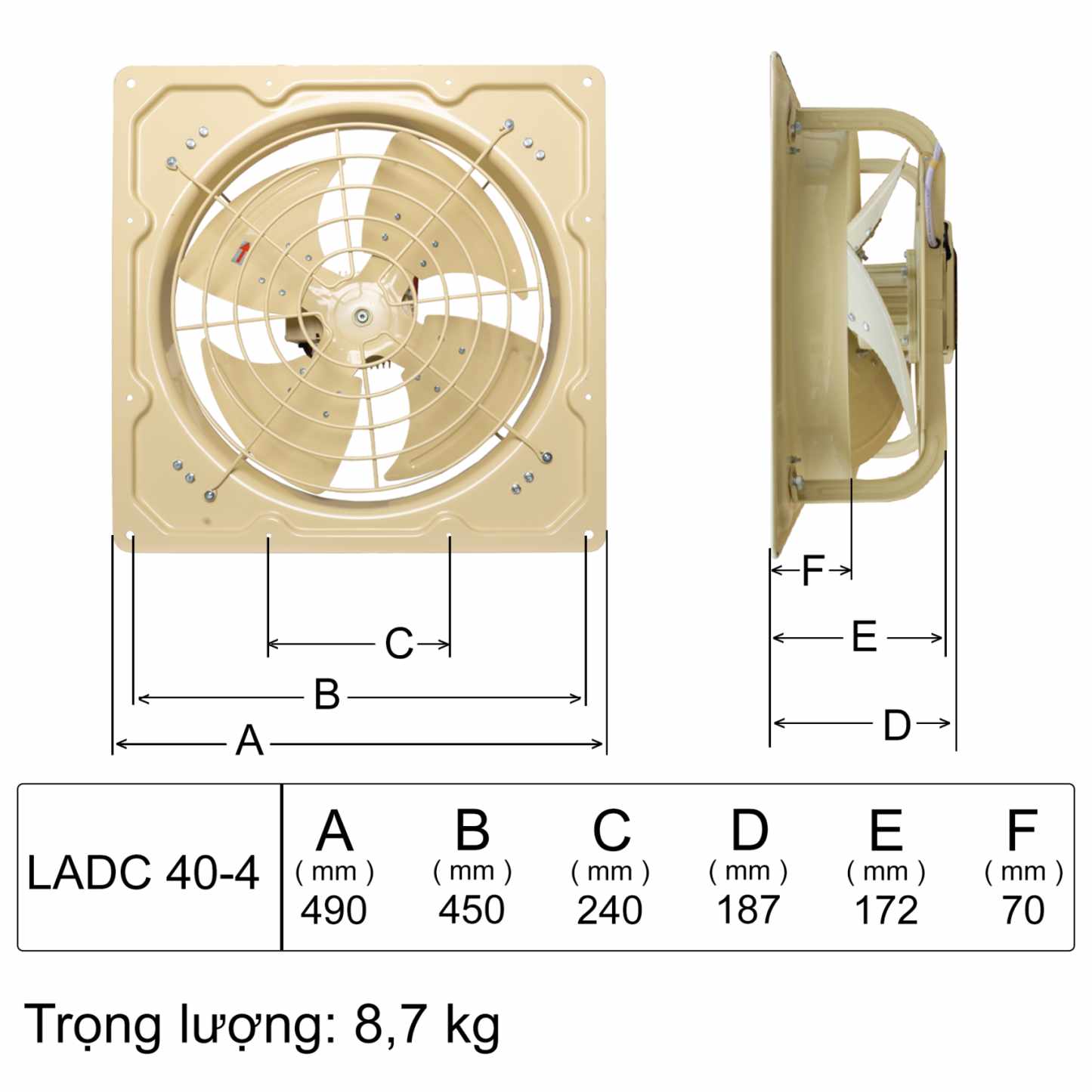Quạt thông gió vuông LADC 40-4 Deton