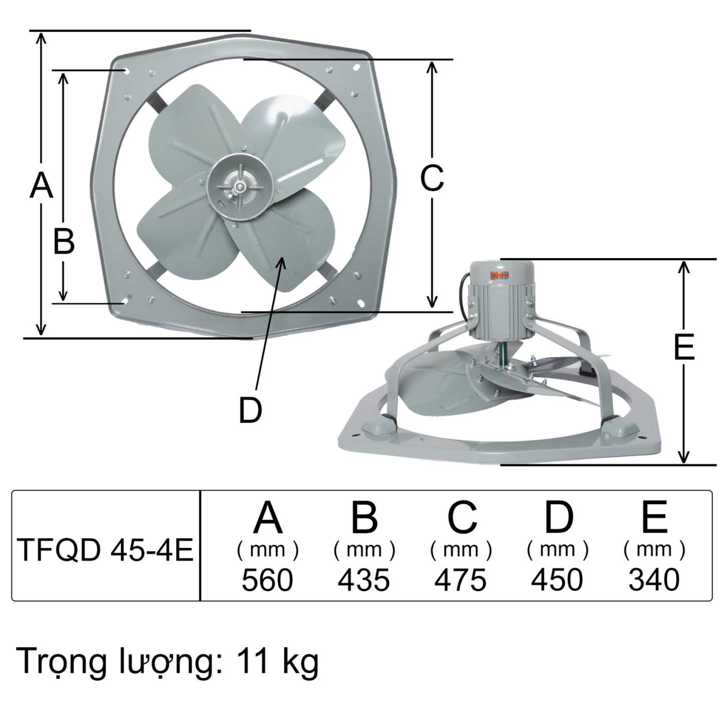 Quạt thông gió vuông TFQD 45-4E Deton