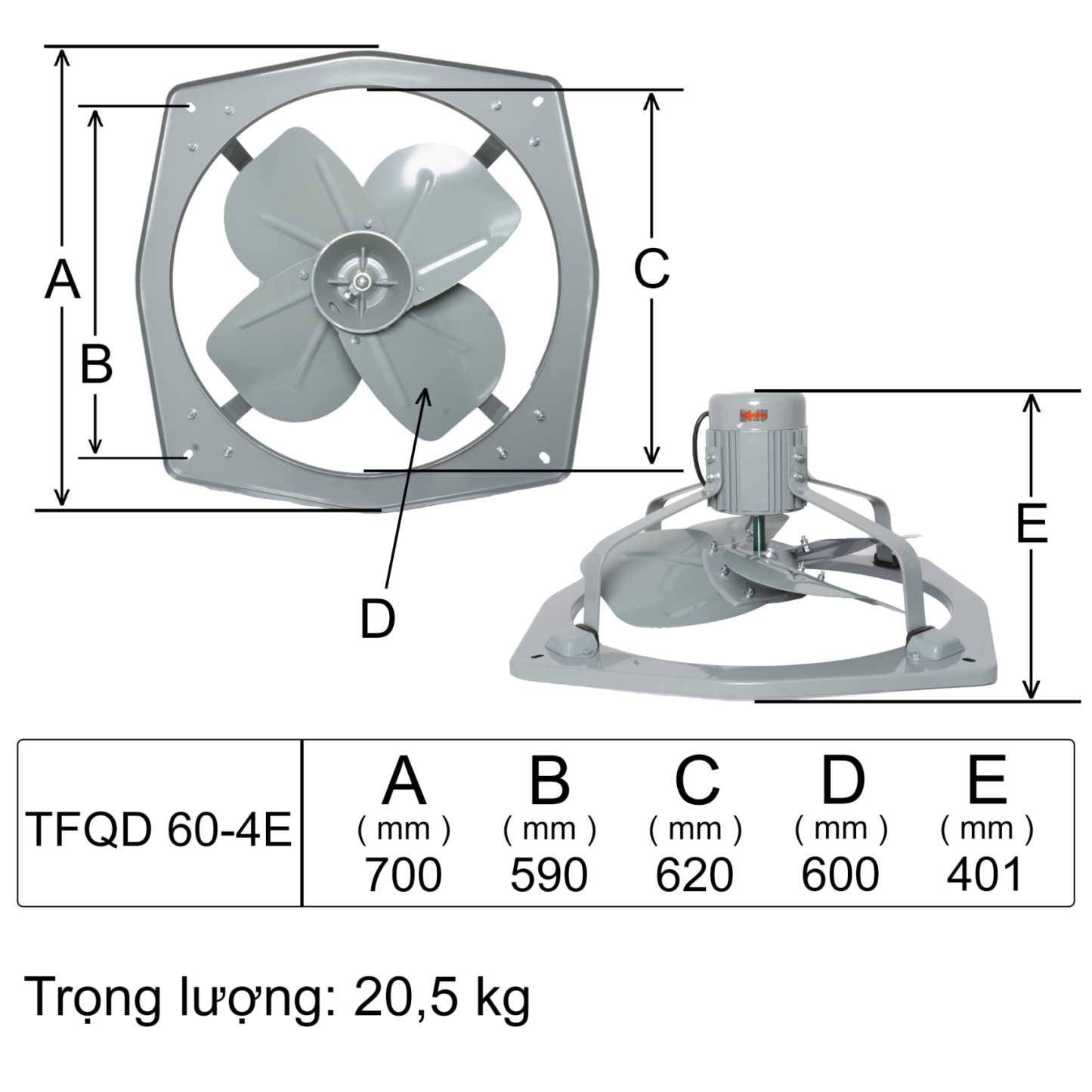 Quạt thông gió vuông TFQD 60-4E Deton