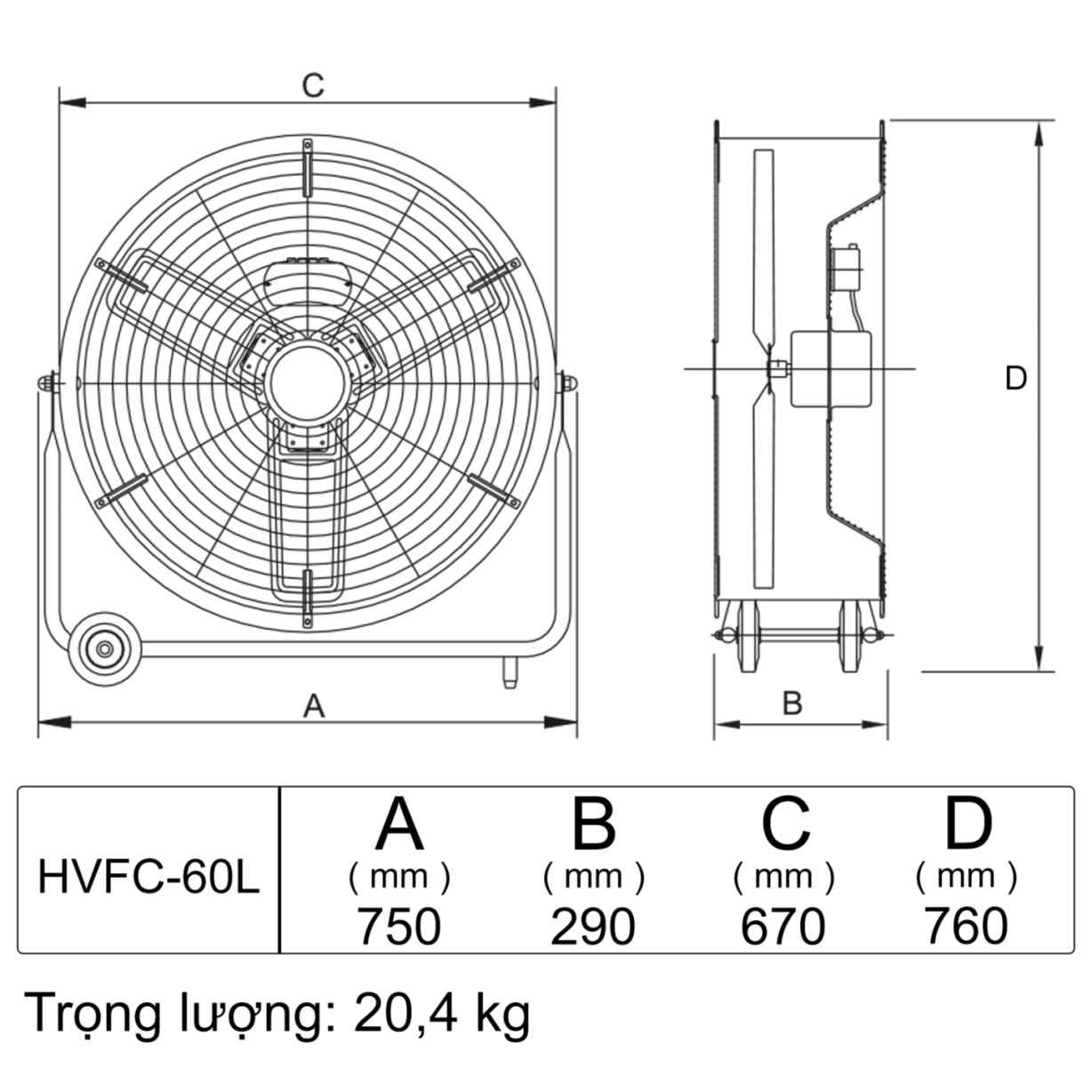 Quạt sàn HVFC-60L