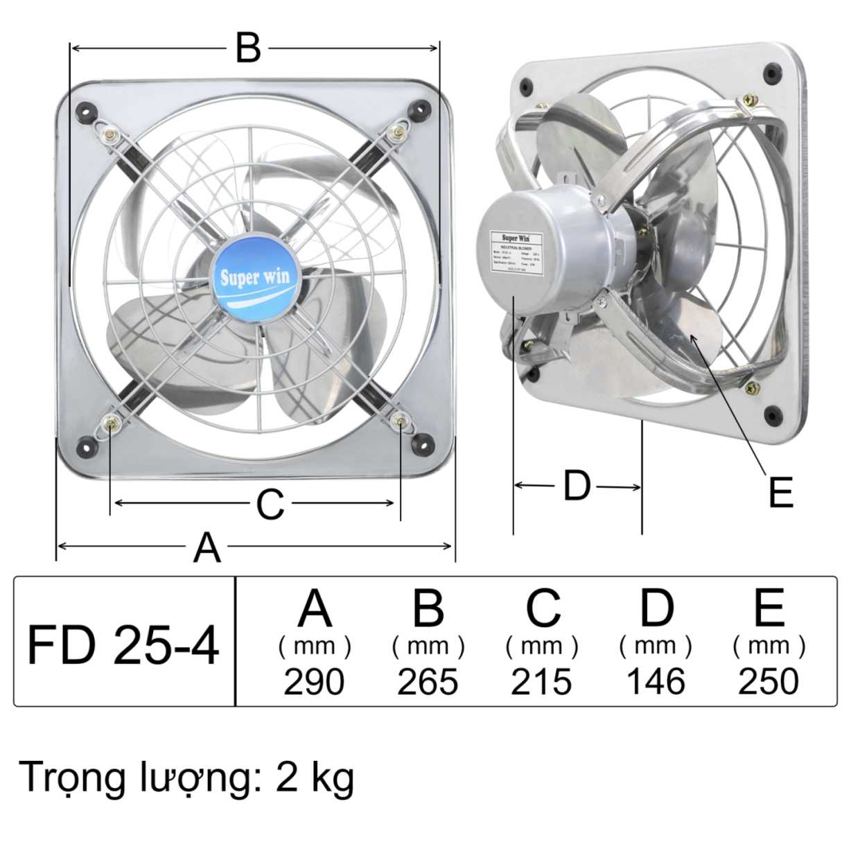 Quạt thông gió vuông FD 25-4 Super Win