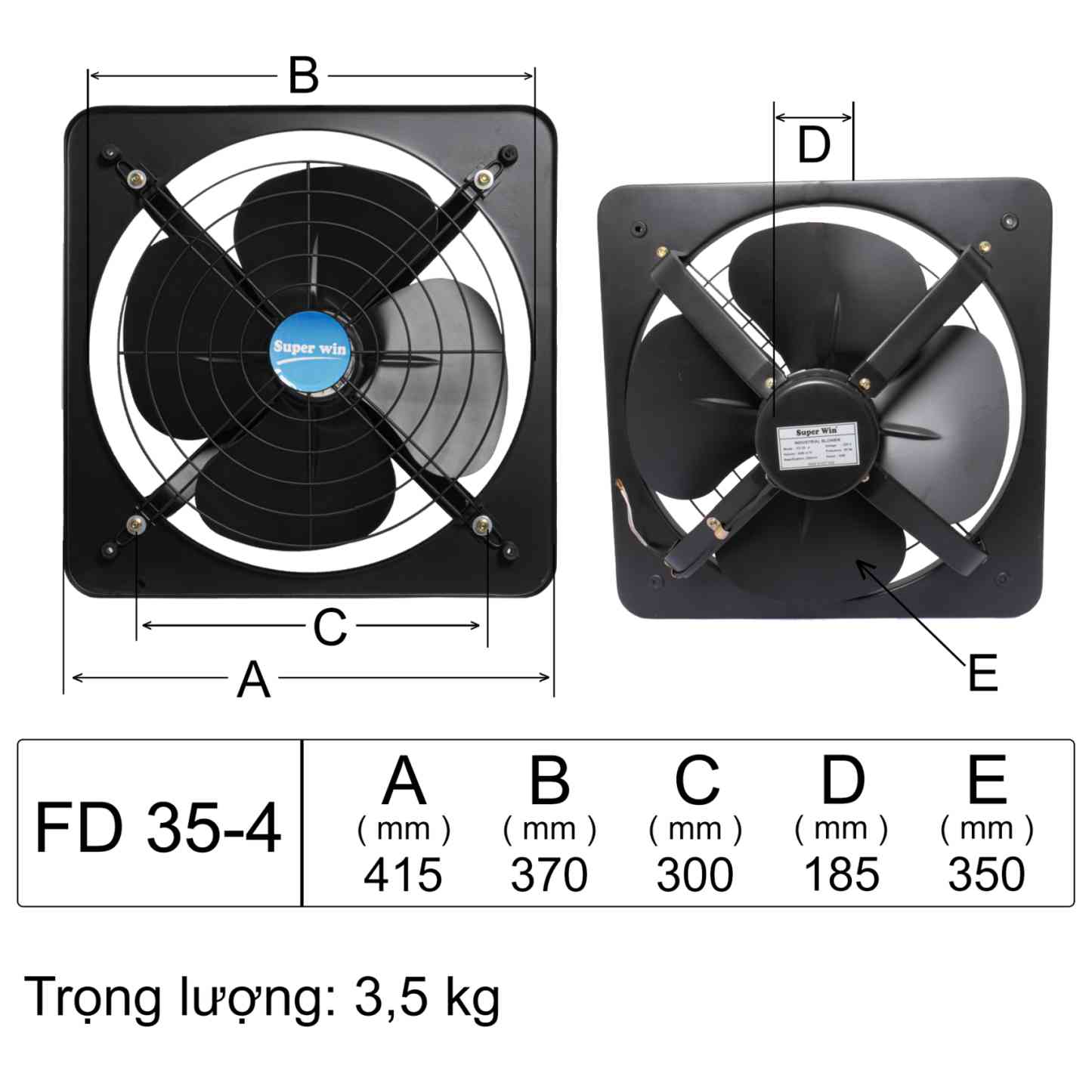 Quạt thông gió vuông FD 35-4 Super Win