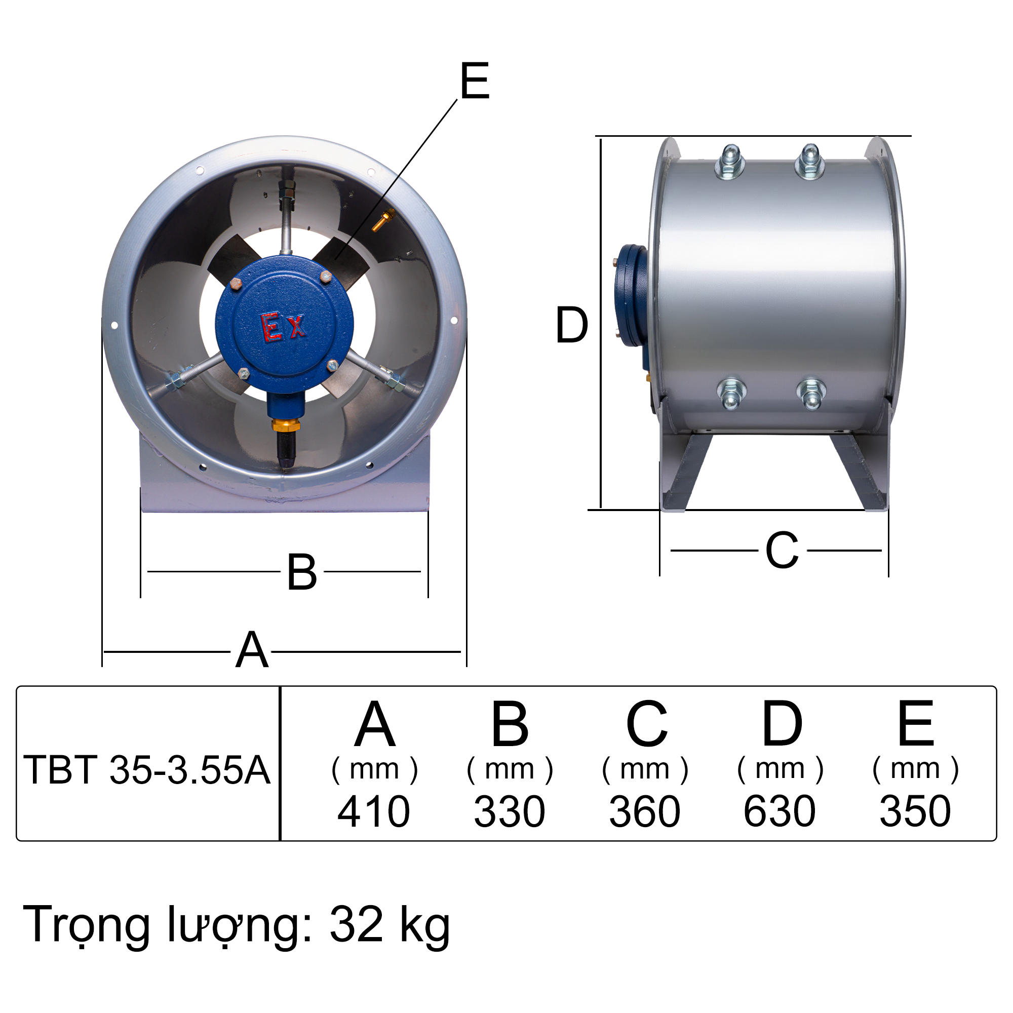 Quạt chống cháy nổ TBT35-3.55A