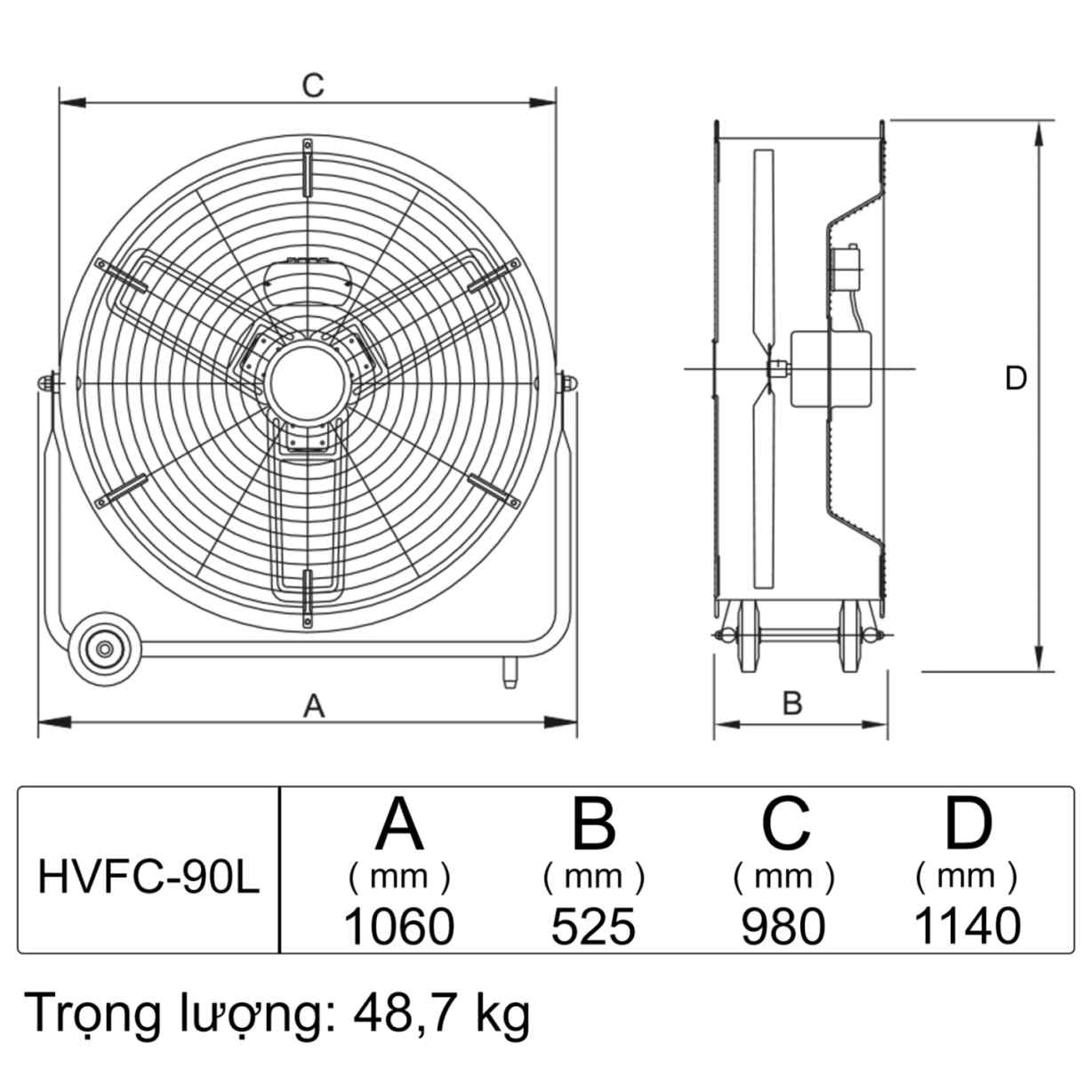 Quạt sàn HVFC-90L